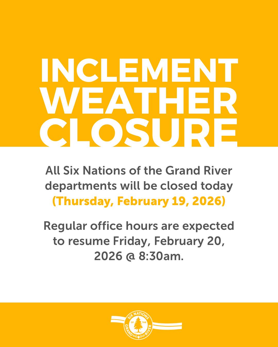 SNGR Offices will be closed today February 19, 2026 with expected return to regular hours tomorrow February 20, 2026