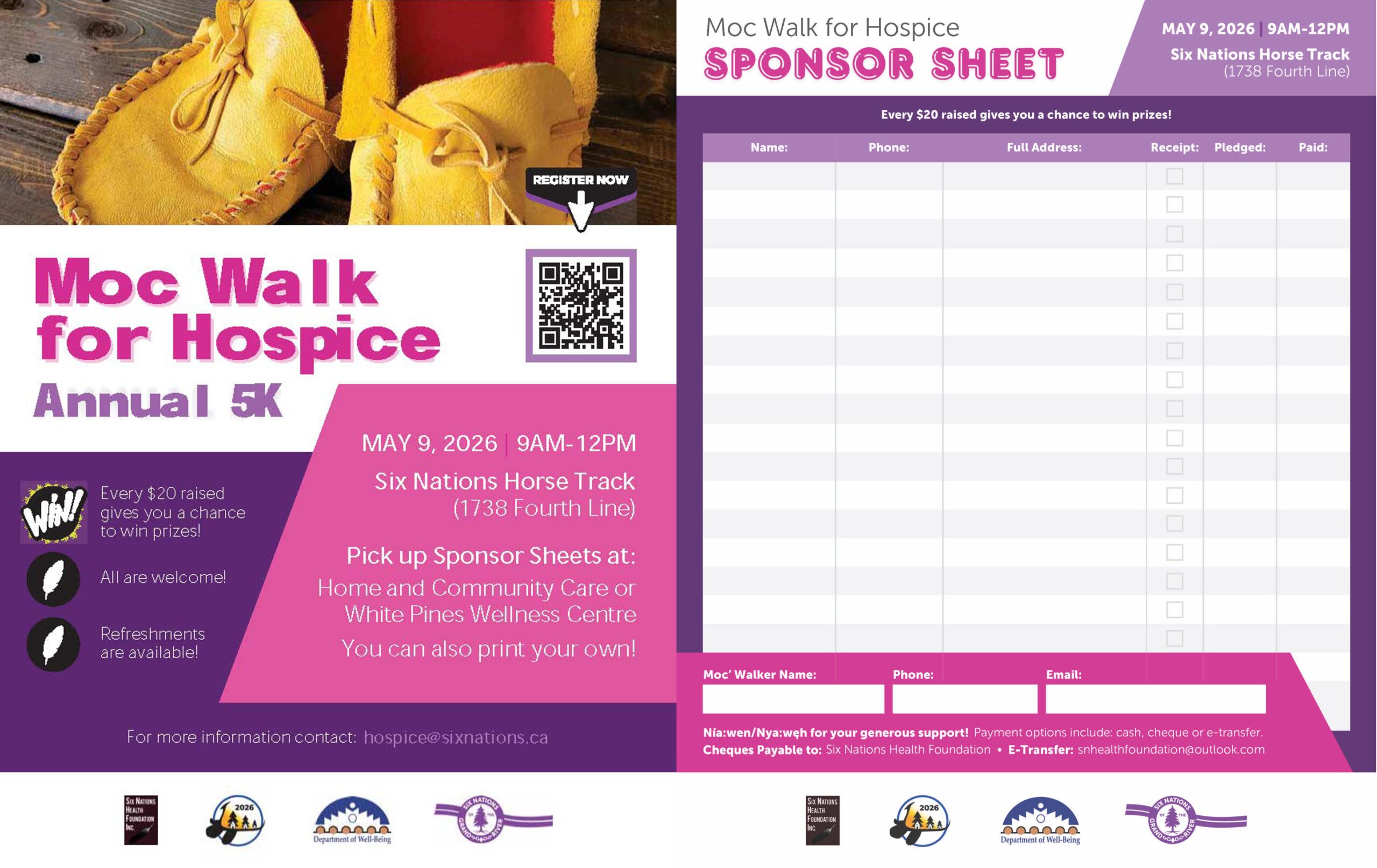 Added to the the Events Calendar its the Annual Moc Walk for Hospice May 9th, 9 am to 12 pm at the Six Nations Horse Track (1738 4th Line) Click on the Image below for a Printable PDF Version