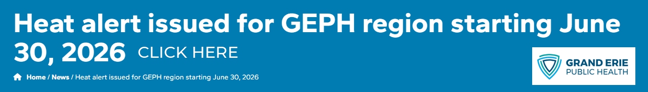 Brantford, Ontario – The Medical Officer of Health (MOH) for Grand Erie Public Health is issuing a heat alert for the Grand Erie Public Health region (Brantford‑Brant and Haldimand‑Norfolk), effective Tuesday, June 30, 2026. A heat alert is issued by the MOH when Environment and Climate Change Canada issues a yellow‑level heat alert for the region, indicating that conditions may pose health risks for some individuals. 