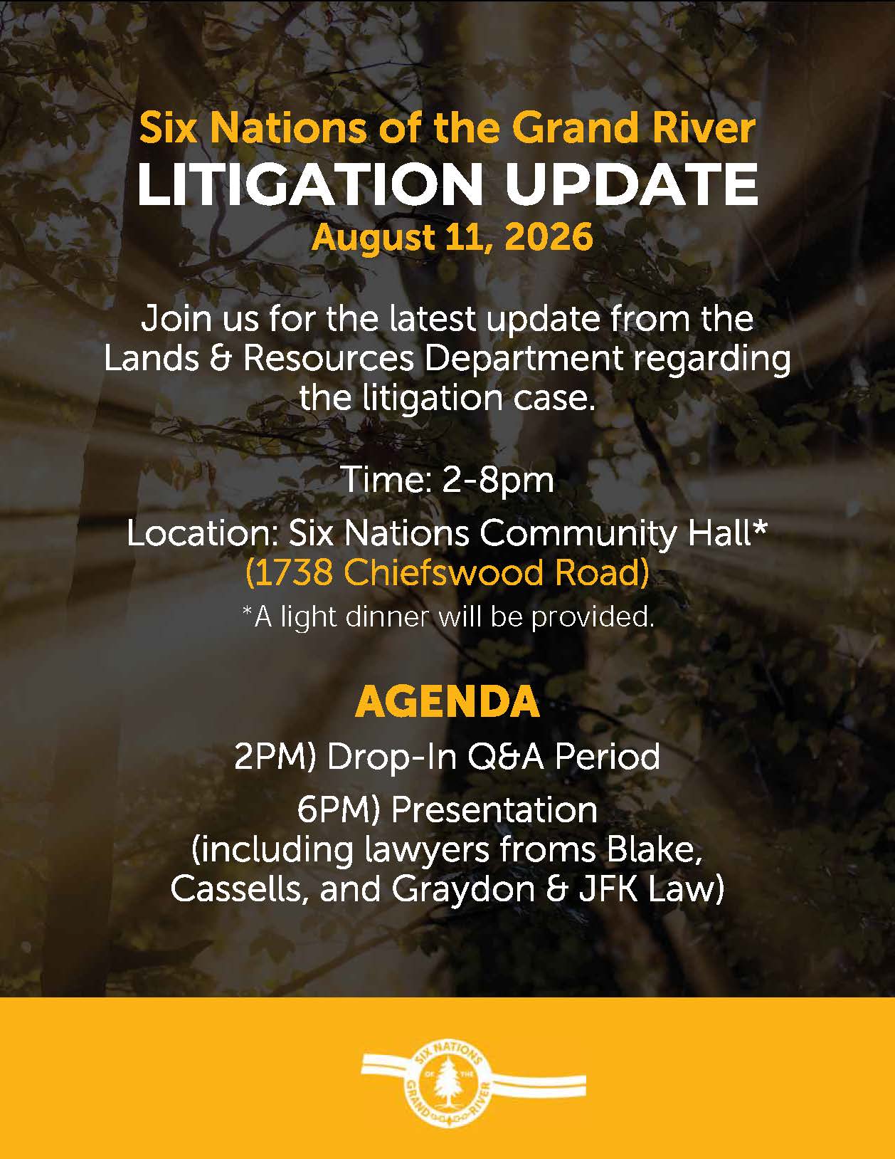 SNGR Lands and Resources Litigation Update - Aug. 11th, 2-8pm, SN Community Hall (1738 Chiefswood Rd.) 6pm Presentation: including lawyers from Blakes Cassells, and Graydon & JFK Law